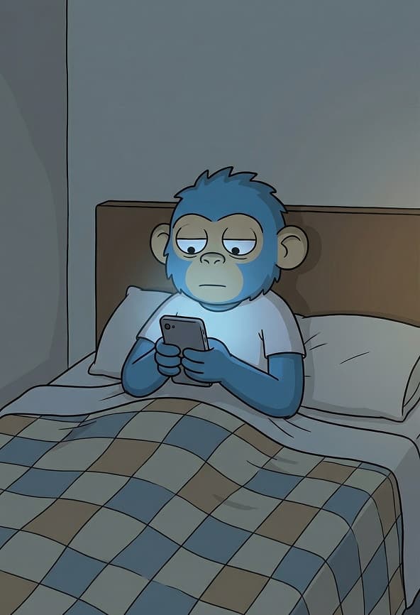 Persona en la cama por la noche alcanzando el teléfono para desplazarse en redes sociales