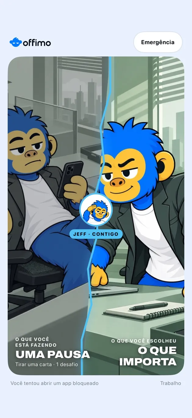 A pausa da Offimo que aparece quando você tenta abrir um app bloqueado